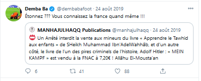 Pour mettre ces tweets en perspective, Demba Ba est français, né, grandi et formé en France. Il a dit pour sa carrière avoir regretté de ne pas avoir joué en Equipe de France. Il n'avait de tte façon pas le niveau, jamais appelé. Binational, il jouera finalement avec le Sénégal.