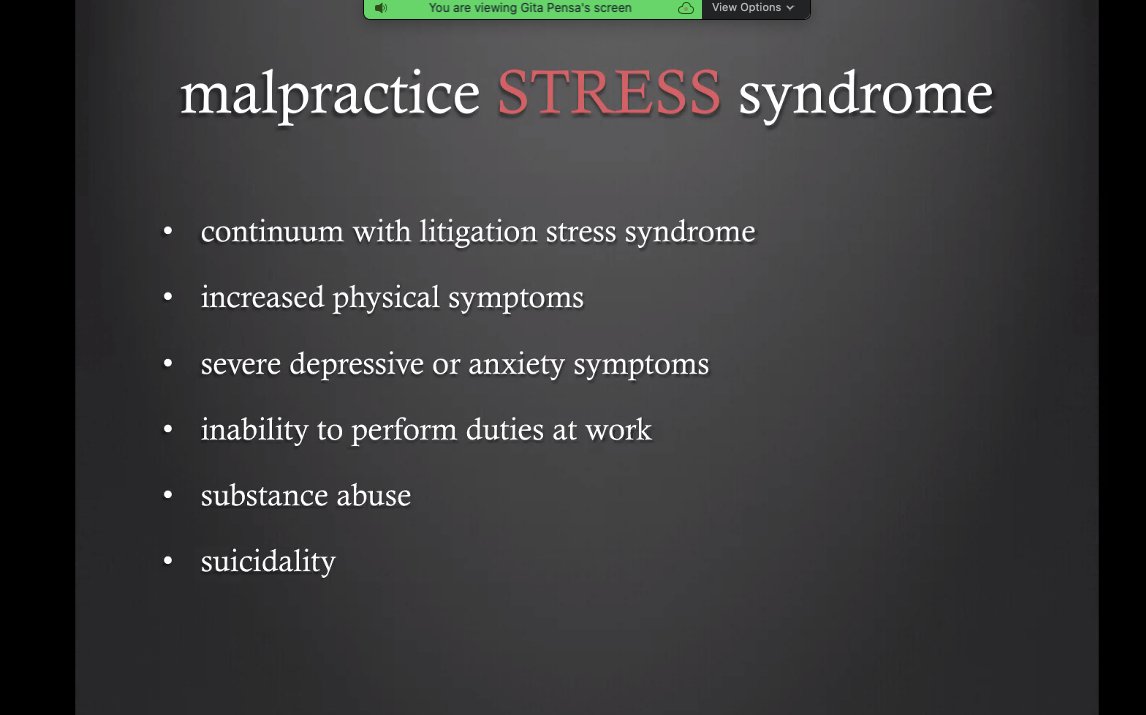 the spectrum of expected response to an outside stressor in  #litigationstress:medical malpractice stress syndrome. increased physical symptoms.interferes with work and home lifesubstance abuse and suicidalitythis is an emergency.  #doctorsarehumanstoo