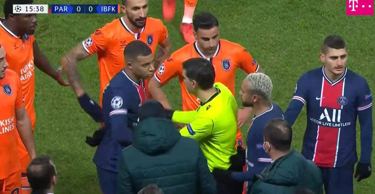 min 15:35 Mbappe tells Hategan about Coltescu: "Get him out!"min 15:50 Hategan tries to explain to Demba Ba that 'Negru' is just the colour black in Romanian. Demba insists Coltescu identified Webo by his colour and is very vocal about it.