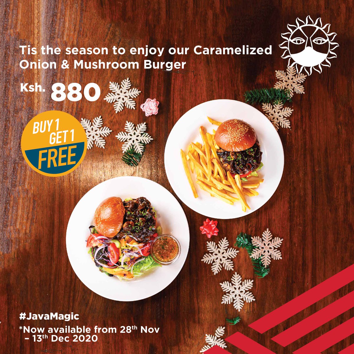javahouseafrica's tweet image. 3 more days to enjoy #JavaBurgerMania! Buy one get one FREE on burgers with your choice of chips or salad across all Java branches and food apps (Jumia Food, Glovo & Uber Eats). Tag your foodie friends and family to share the great news. Happy feasting.
#JavaLove #JavaMagic