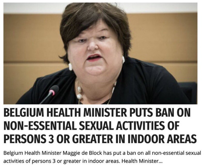_RedWalrus_'s tweet photo. Good Lord is the Belguim health minister gonna be OK? I'm sorry but I don't get it. Sex with 3 or more indoors whatever. What kind of insanity goes through Maggie's skull?

Looks more like they need a ban on calories. #StopTheFeed https://t.co/YXApM31G1n