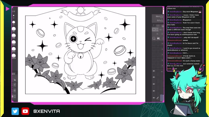 Is not much but I'm proud of the overlay I made myself with illustrator &gt;:'0

[Lucky cat wip drawing is for my class final assignment lol] 