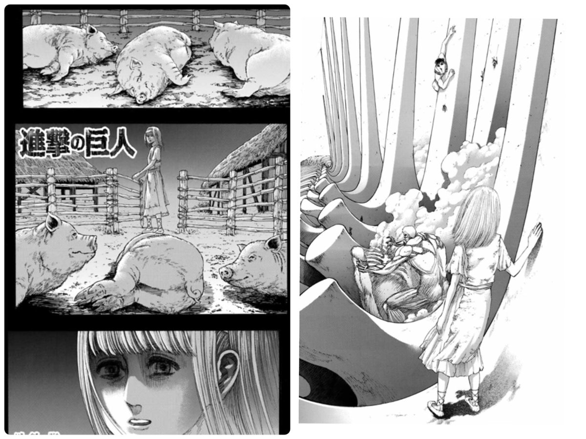 進撃の巨人135話解禁‼️ この顔のあとのこれって、家畜と重ね憐れみと