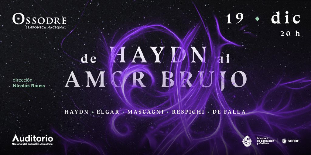 martinintha's tweet photo. Concierto de la Orquesta Sinfónica Nacional del Sodre, 19 de Diciembre 
Dirigido por Nicolás Rauss, comenzará con la "Sinfonía N°75 en Re mayor" de Haydn y culminará con "Danza ritual del fuego" de "El amor brujo" de Manuel de Falla. https://t.co/cgqF8C3WqQ
