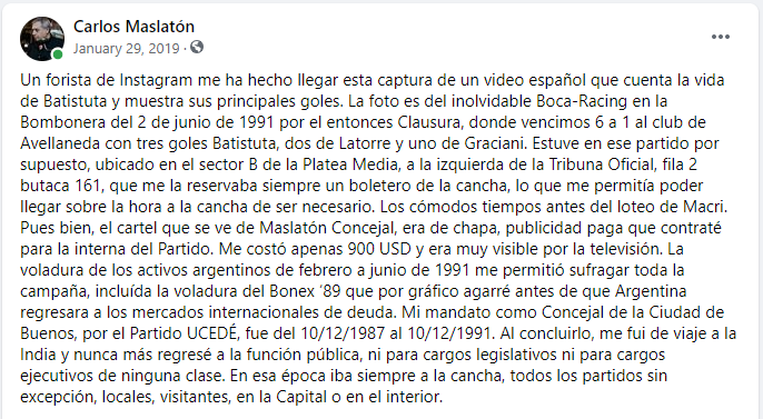 Cuando puse un cartel de metal de propaganda paga en la Bombonera, con transmisión destacada para la televisión.