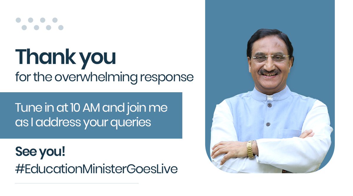 DrRPNishank's tweet image. Dear students, I will be addressing your concerns related to upcoming competitive and board Exams at 10 AM today on my Twitter/FB pages.

Looking forward to interacting with you all.
#EducationMinisterGoesLive