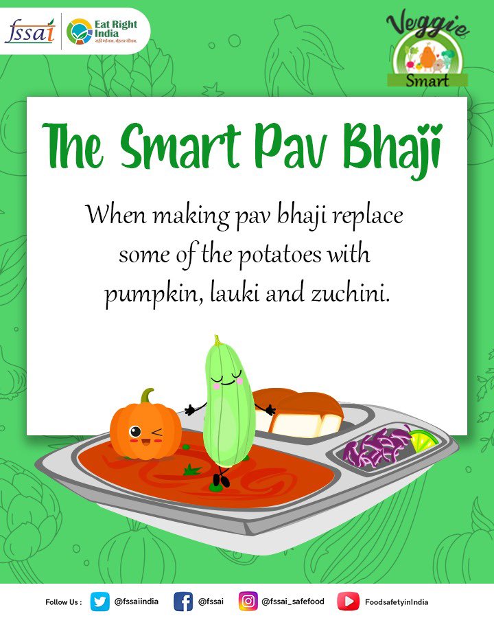 fssaiindia's tweet photo. An all time favourite which is loved by the kids- Pav Bhaji contains goodness of all vegetables!
#EatRightIndia #HealthForAll #VeggieSmart #PavBhaji @mygovindia @MIB_India @PIB_India @MoHFW_INDIA https://t.co/bJ9F5knHqQ