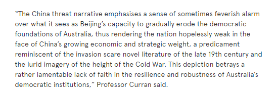 Ignore the united front and economic and political influence efforts. It is Australia's inherited and stepped-up rhetoric which is the problem https://www.sydney.edu.au/content/dam/corporate/documents/news-opinions/professor-james-curran-speech-to-aiia.docx