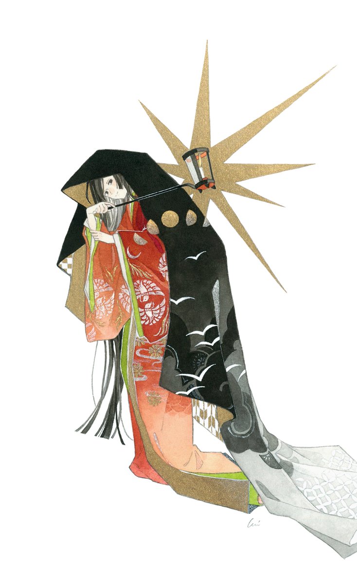 1girl solo japanese clothes long hair black hair kimono very long hair  illustration images