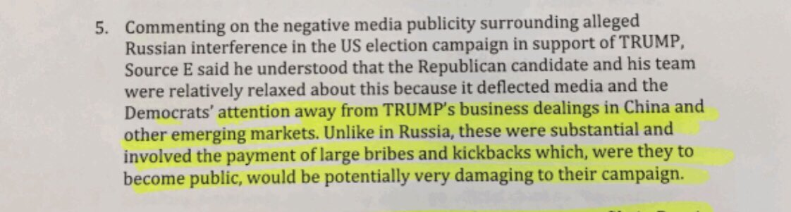 Once I realized that if you switch Trumps name out for Biden and/or Hillary in the dossier, things made more sense. Trump had very little dealings in China. But we know who did  https://foreignpolicy.com/2020/10/21/why-trump-chinese-bank-account-beijing-business-tax-returns-joe-hunter-biden/