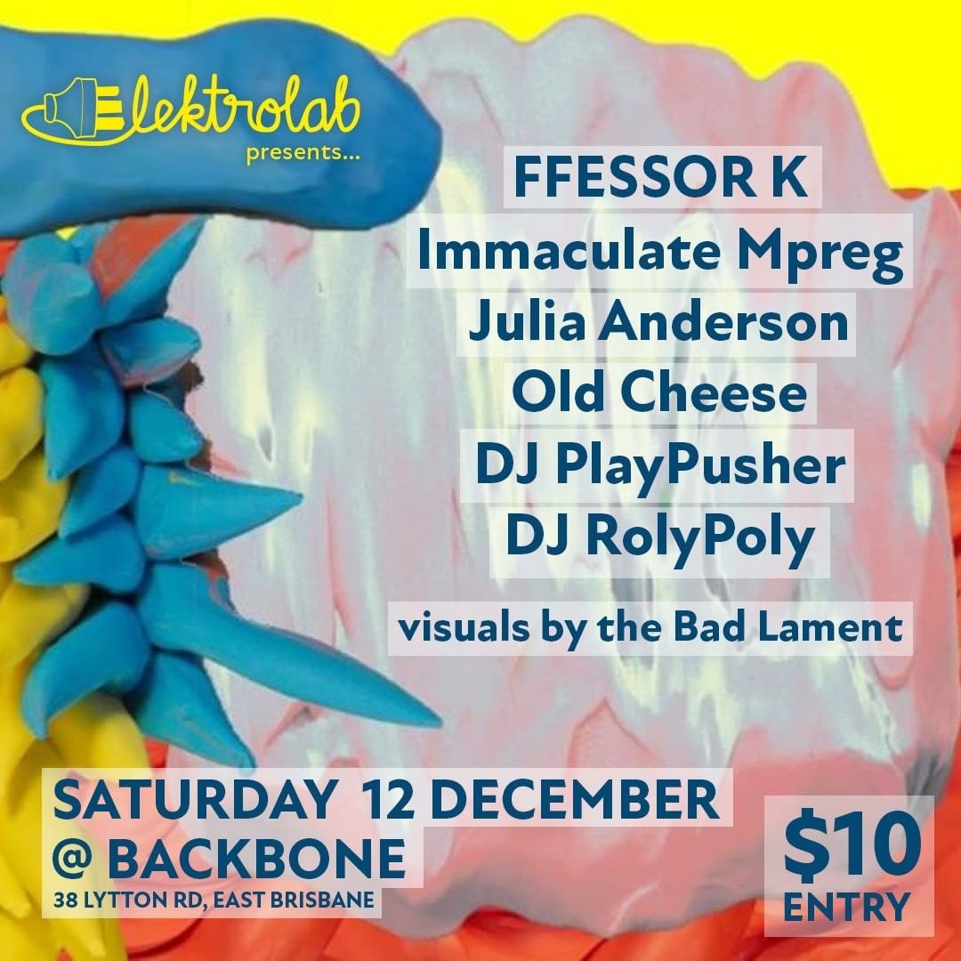 This Saturday at <a href="/backboneya/">Backbone Youth Arts</a> I’m playing noise with my mum! (It’s her first show, she’s 74). Plus loads of other amazing acts. If you’re in Meanjin see ya there!!! #Meanjin #Brisbane #experimentalgigs #noisegigs