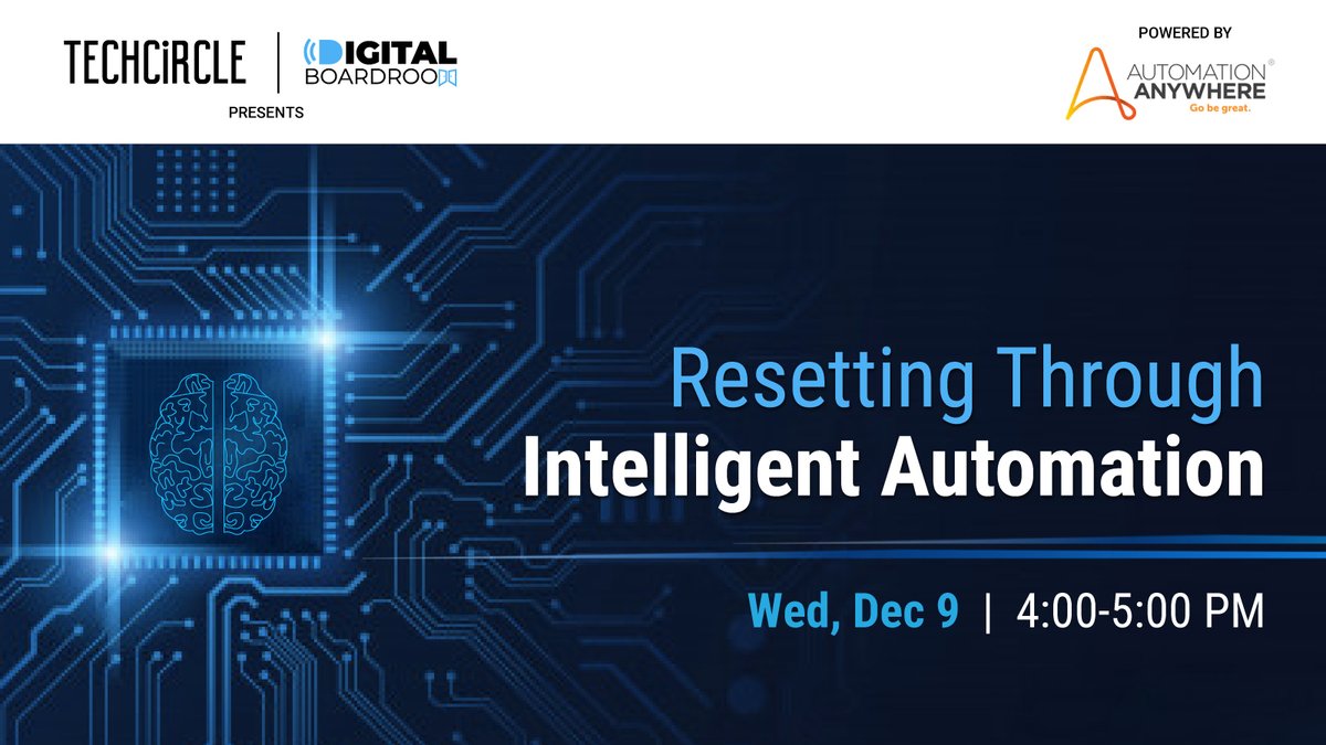 MintCIOCircle's tweet photo. [BRAND SOLUTIONS]
#TechCircle &amp; @AutomationAnyIN hosted select leaders from key sectors in the exclusive #DigitalBoardroom #ResettingThroughIntelligentAutomation yesterday, to discuss the challenges arising in the reset process &amp; how #intelligentautomation solutions can help. https://t.co/IYGcJ1SscZ