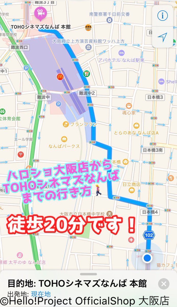 日本橋駅からtohoシネマ 難波