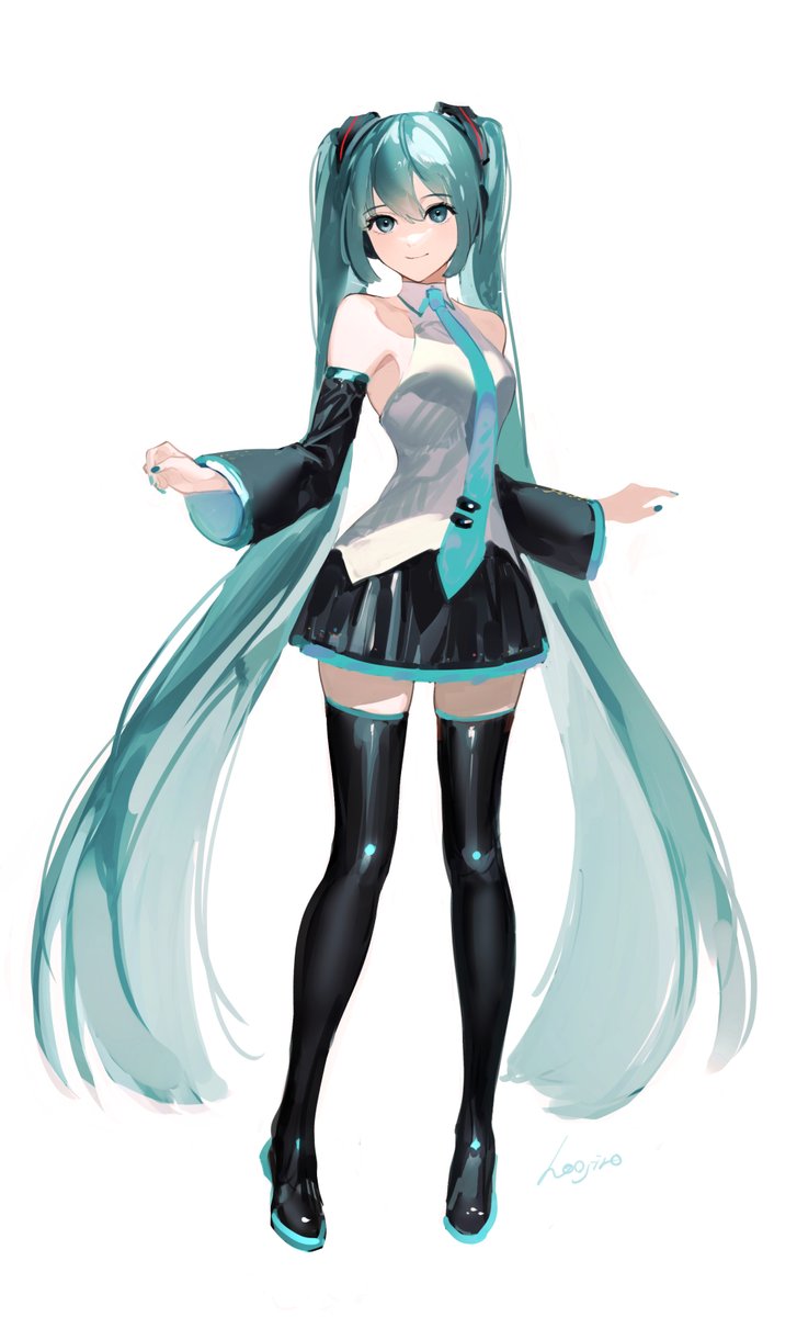 hatsune miku 1girl solo long hair skirt necktie twintails thighhighs  illustration images