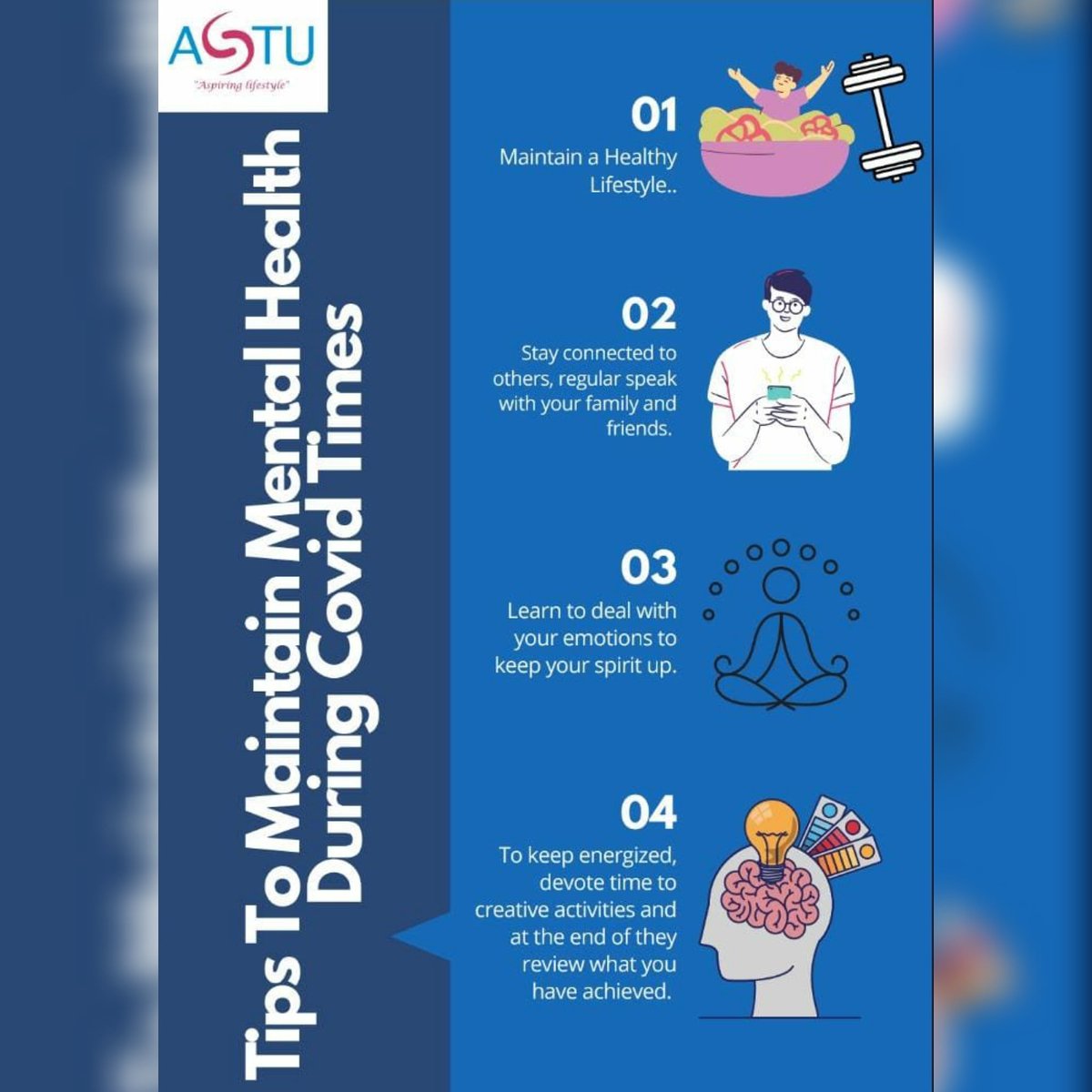 AstuFree's tweet photo. Maintaining Mental health during Covid19 pandemic.

#Covid19 #lockdown #pandemic  #mentalhealth #healthcare #depression #stress #anxiety #socialdistancing #connection #family #friends #support #counselling #therapy #meditation . https://t.co/2iapEFjGvv