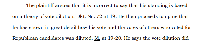 Some of these comments are withering. Here on standing for the voter-plaintiff (who they forgot to allege in the complaint had actually voted in this election).