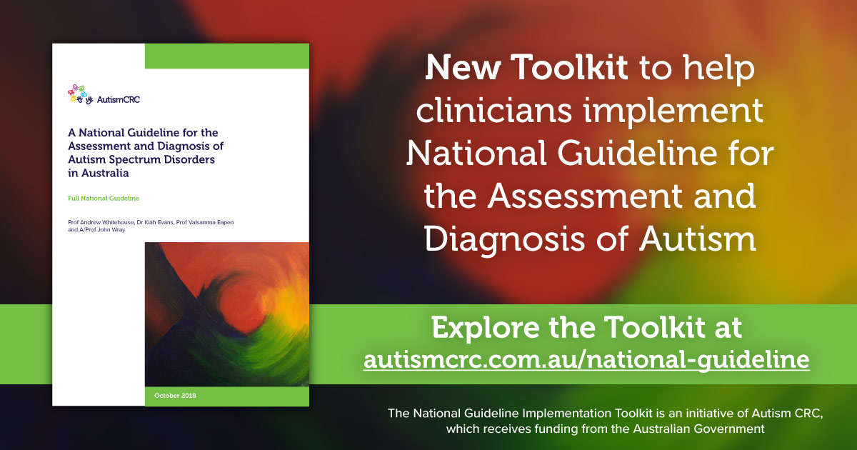 We've just launched a National Guideline Implementation Toolkit to help clinicians to upskill &amp; deliver the recommendations of the National Guideline for the Assessment and Diagnosis of Autism. 

Explore the toolkit at:
autismcrc.com.au/national-guide… 

#autism #AutismDiagnosis