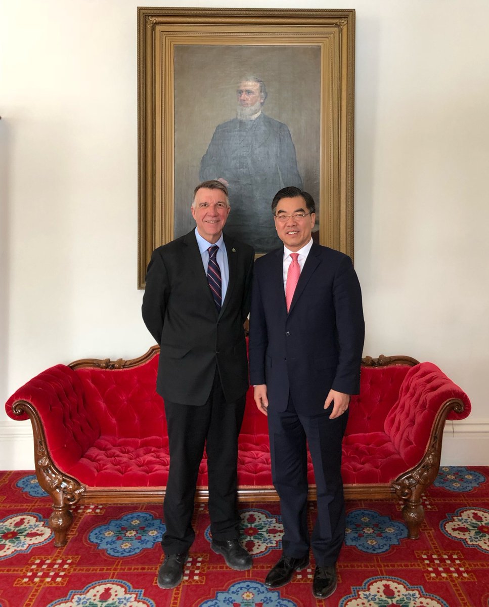 February 27, 2019Consul General Huang Ping visited Montpellier, Vermont, & met Governor Phil Scott, Lt Governor David Zuckerman, & Sec State Jim Condos, separately.Lt Governor is willing to introduce "The Belt and Road" construction. http://newyork.china-consulate.org/eng/zxhd/t1647782.htm