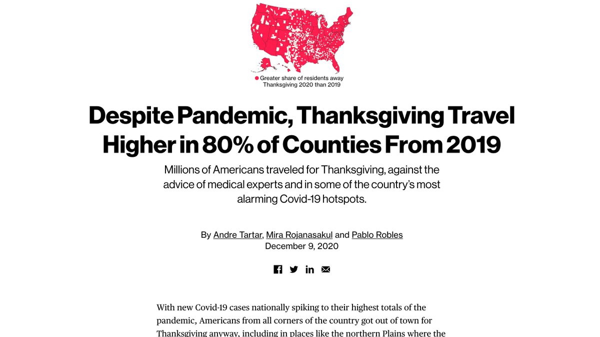 I guess Americans are risk takers regardless of the toll…"More than four in five counties, with a combined population of 310 million people, actually saw a greater share of residents away from home on Thanksgiving this year compared to 2019.”  https://www.bloomberg.com/graphics/2020-us-thanksgiving-travel-amid-covid/?srnd=premium