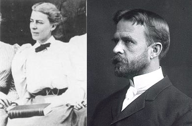 ...These are her parents, both geneticists. She's Lilian Vaughan Morgan, a pioneer in using Drosophila as a model, revealing some of its chromosomes https://en.wikipedia.org/wiki/Lilian_Vaughan_MorganHe's Thomas Hunt Morgan, 1933 Nobel prize winner for chromosome discoveries  https://en.wikipedia.org/wiki/Thomas_Hunt_Morgan ...3/5