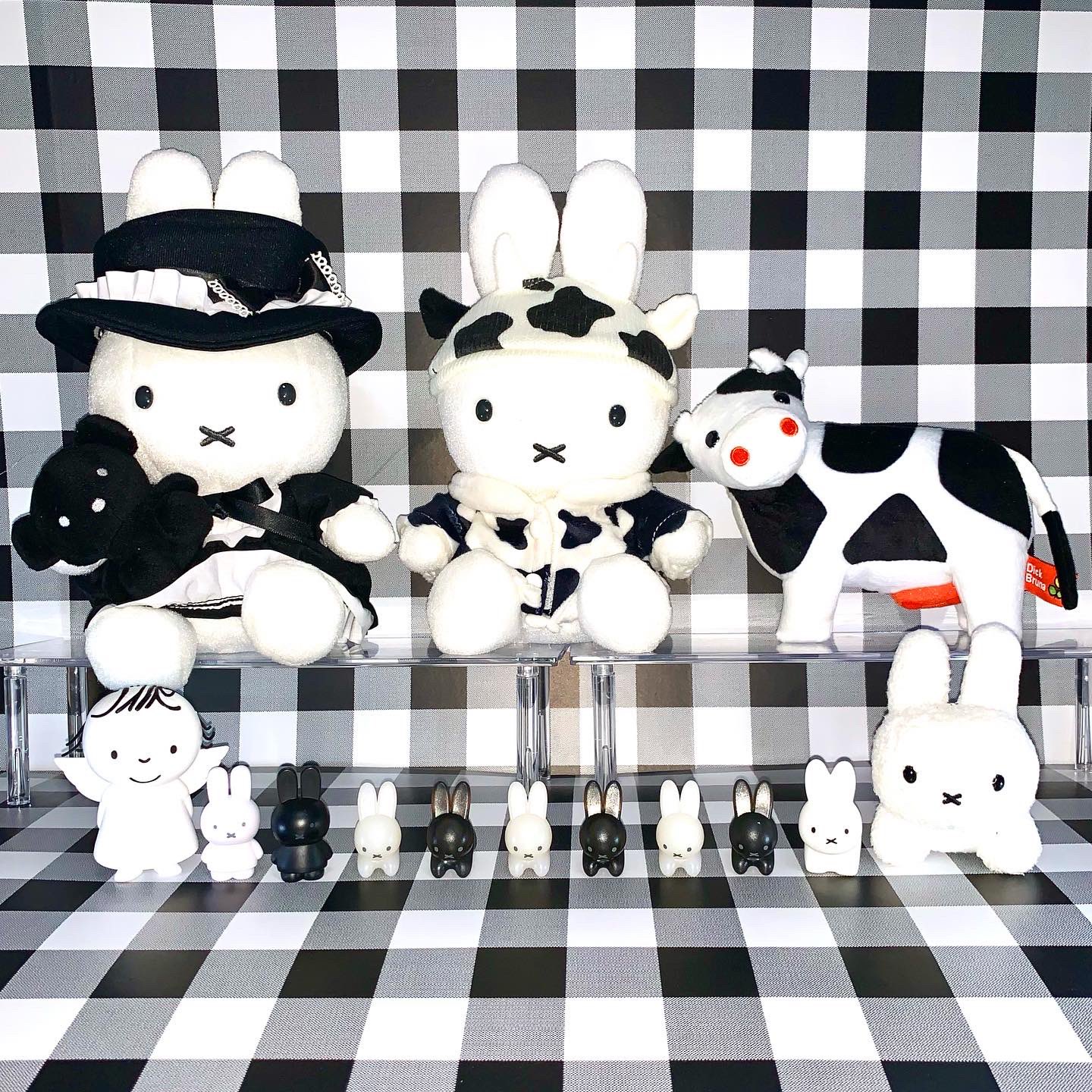 Ronarona Madeira モノトーンのミッフィーフレンズ ゴシックミッフィー 干支ミッフィーウシコート うしさんのぬいぐるみを購入 うちにいる白黒な子達と一緒に撮りました うしさんだけオレンジが入ってます Miffy ミッフィー ミッフィー