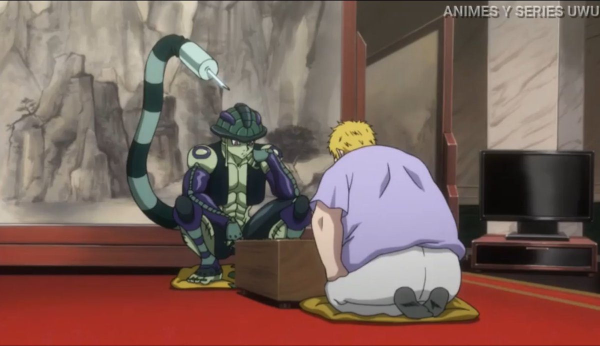 Well, a disappointed Schariar decrees that, if there’s no worthy woman on earth, he’s going to get a wife everyday to sleep with him and he’s going to kill her in the morning.Right the way Meruem asks everyday for a person to challenge and then kill them.