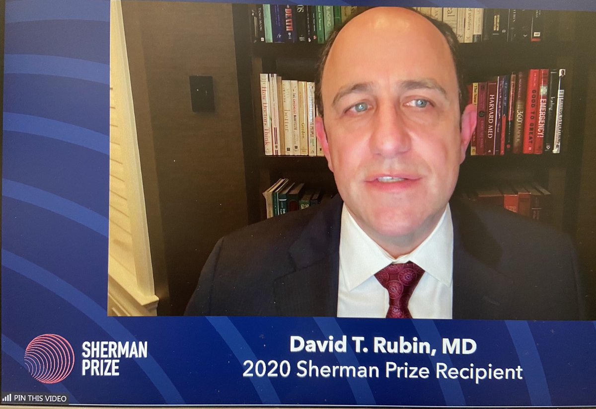 Congratulations to ⁦@IBDMD⁩       David Rubin, so deserving of the prestigious Sherman prize at #AIBD2020.  David embodies the humanistic physician, is an unparalleled educator, and an outstanding leader.  ⁦@AmCollegeGastro⁩