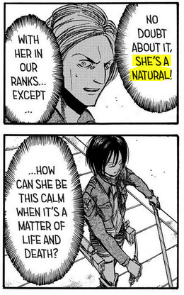 The whole manga: *Eren looks at her jealous.... even pissed off*