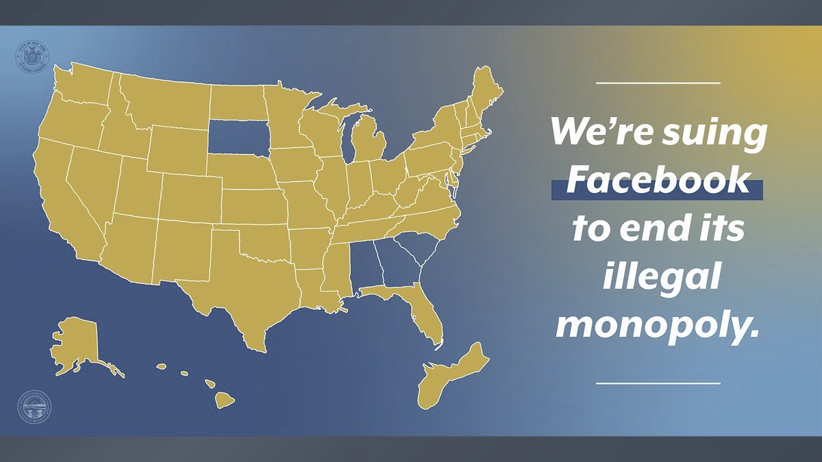 29/ There's actually two different lawsuits filed today against Facebook by FTC and the 48 AGs.State AG Press Release https://ag.ny.gov/press-release/2020/attorney-general-james-leads-multistate-lawsuit-seeking-end-facebooks-illegalState AG Lawsuit (PDF) https://ag.ny.gov/sites/default/files/facebook_complaint_12.9.2020.pdfFTC Press Release https://www.ftc.gov/news-events/press-releases/2020/12/ftc-sues-facebook-illegal-monopolizationFTC Lawsuit (PDF) https://www.ftc.gov/system/files/documents/cases/1910134fbcomplaint.pdf