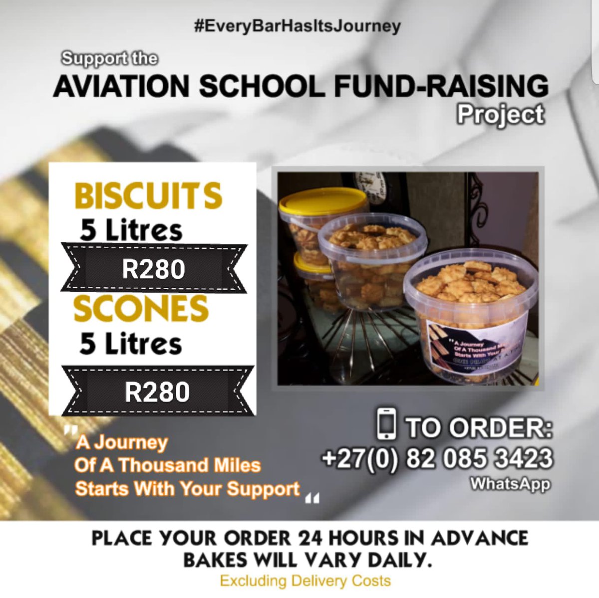 AviCareer's tweet photo. Feel free to order my home baked cookies via whatsapp on 082 085 3423 @ R280/5l excl delivery. PUP from Atteridgeville
Would appreciate a retweet🙏
#RoadToCommercialPilotLicense
#OneBucketAtATime #OnePilotAtATime #EveryBarHasItsJourney #GivingUpIsNotAnOption #LiftAsYouClimb https://t.co/EITHQIsm5t