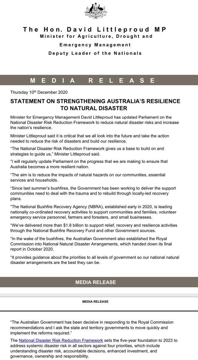 D_LittleproudMP's tweet image. MEDIA RELEASE: Statement on Strengthening Australia’s resilience to natural disaster 

#auspol #ausag
