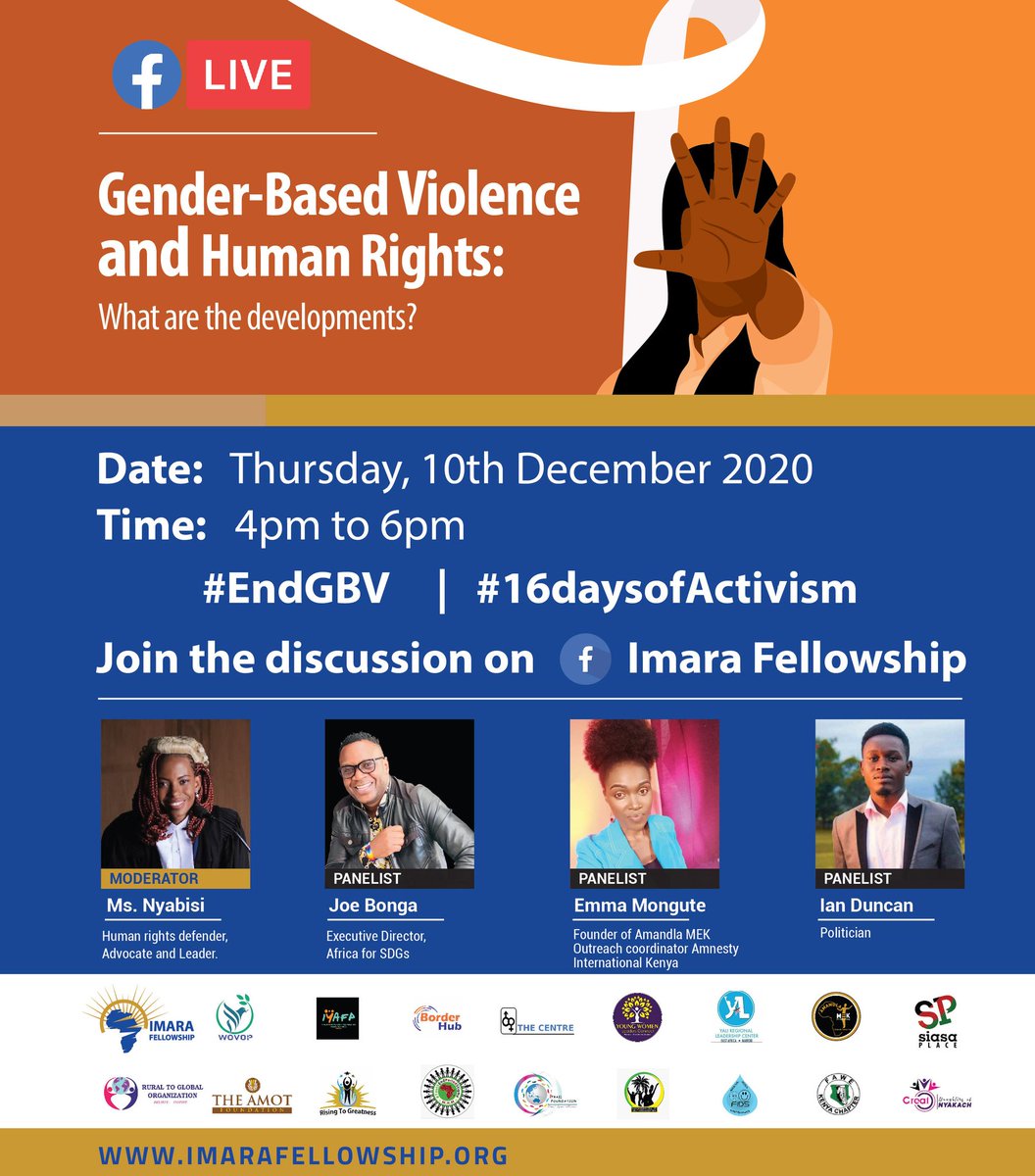 Today, we will host a Facebook live webinar in conjunction with our partners as we commemorate the #HumanRightsDay2020 and the end of the #16DaysOfActivism. We have a panel of able personnel who have worked in one way or another to fight for human rights.
#Imara2020