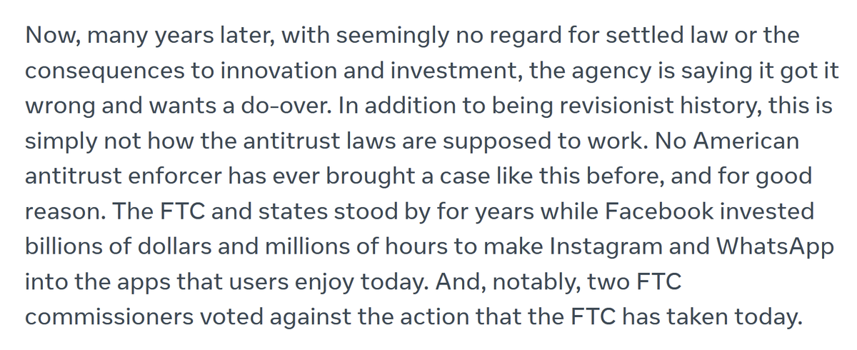 31/ Facebook's  @fbnewsroom released a response of "Lawsuits Filed by the FTC & the State Attorneys General Are Revisionist History" https://about.fb.com/news/2020/12/lawsuits-filed-by-the-ftc-and-state-attorneys-general-are-revisionist-history/My take: both investigations got lots of juicy emails & internal data to tell part of the story. https://twitter.com/fbnewsroom/status/1336764387818950656