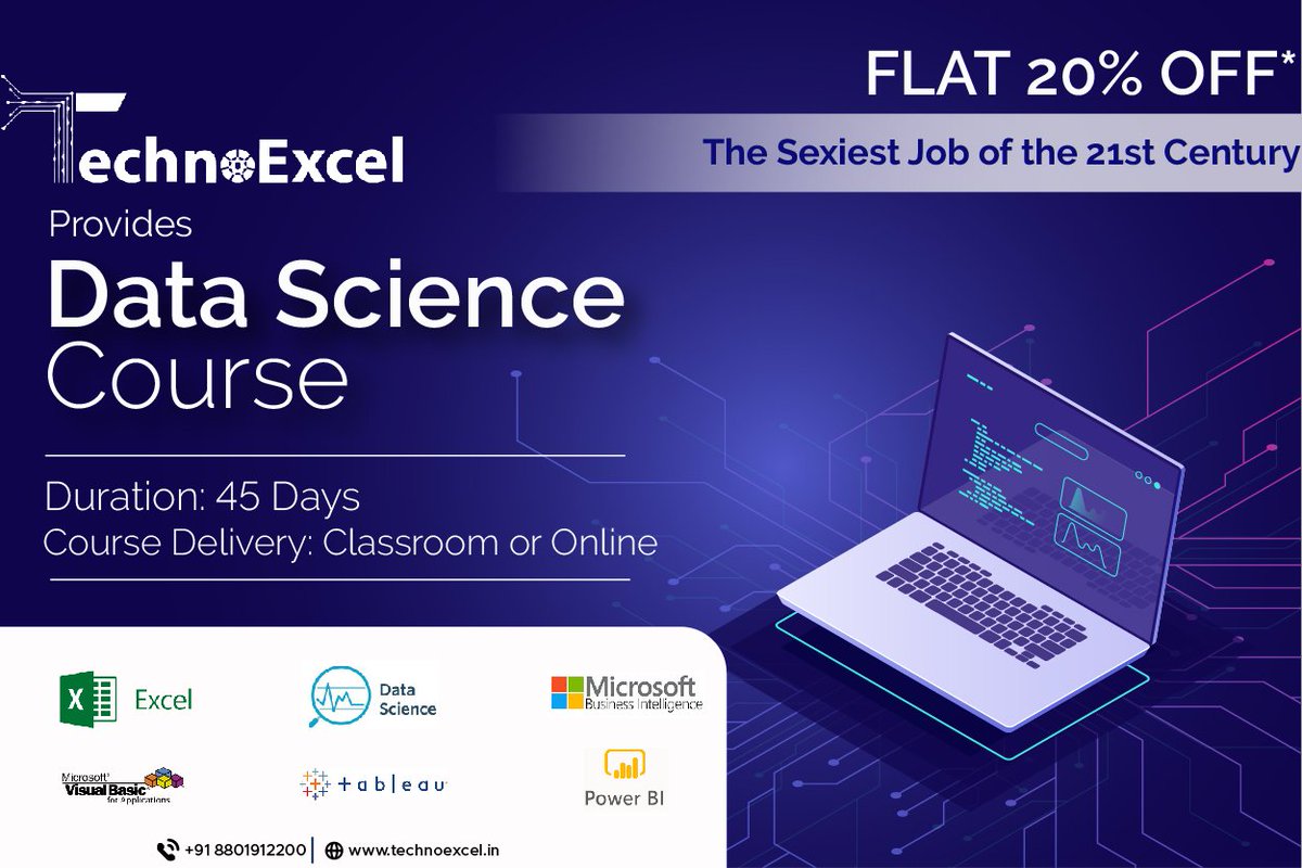 TechnoExcel's tweet image. @technoexcel  provides Data Science Courses  Data Scientist one of the sexiest jobs in 21st century.
Register yourself on Website in bio, to get flat 20% Off

#technoexcel #datascience #data #dataanalytics #dataanalytics #datascientist #datastructure #dataentry