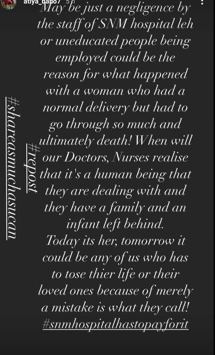 People have faith on doctors, they hand in their loved ones to them with a great hope. But they are playing with people lives. We want the answers of all the listed questions.
#shameSNMleh #justiceformother
@Zakir05483324 @JTNBJP @ladags @lg_ladakh