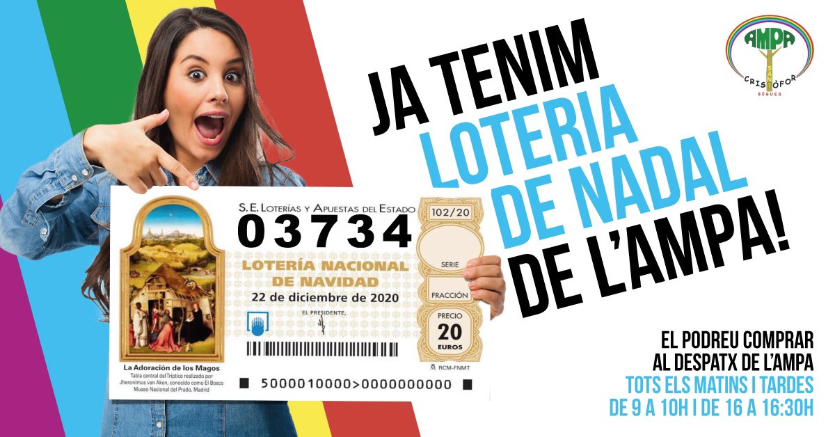 AFACristofor's tweet photo. Ai, ai, ai que us quedareu sense... Encara no teniu loteria de l'AMPA? Mira que si toca... 🕒Podeu comprar les participacions al despatx de l'AMPA de dilluns a divendres de 9 a 10h i de 16 a 16.30h. https://t.co/KzqUgkoo2E