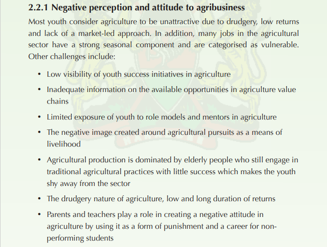 Strategic Issue 1⃣: Negative perception and attitude🙄 to #agribusiness 

Strategic Objective 1⃣: To transform 🔄the mindset and perceptions of the youth towards #agribusiness🆒

@kilimoKE #ViijanaNaKilimo