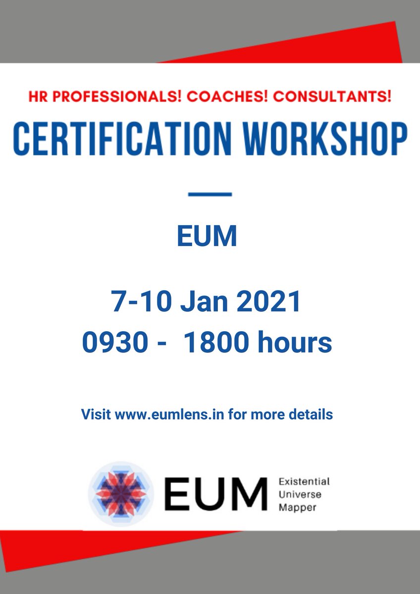 eumlens's tweet image. Here&apos;s a chance to be a part of the EUM upcoming certification in January 2021
#CertificationWorkshop #Coaching #ExecCoaching #Facilitation #HR #HumanResources #Leadership #OrganizationalDevelopment #OrganizationDevelopment #PeopleManagement #ProcessWork #PsychometricFramework