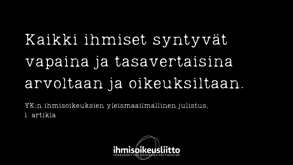 ihmisoikeus's tweet photo. Hyvää kansainvälistä ihmisoikeuksien päivää! 🎉

Ihmisoikeudet kuuluvat kaikille, kaikkialla ja kaikkina aikoina. Eikä niitä voi ottaa meiltä keneltäkään pois. ❤️

#ihmisoikeudet #ihmisoikeuksienpäivä https://t.co/jlSThkgdCh