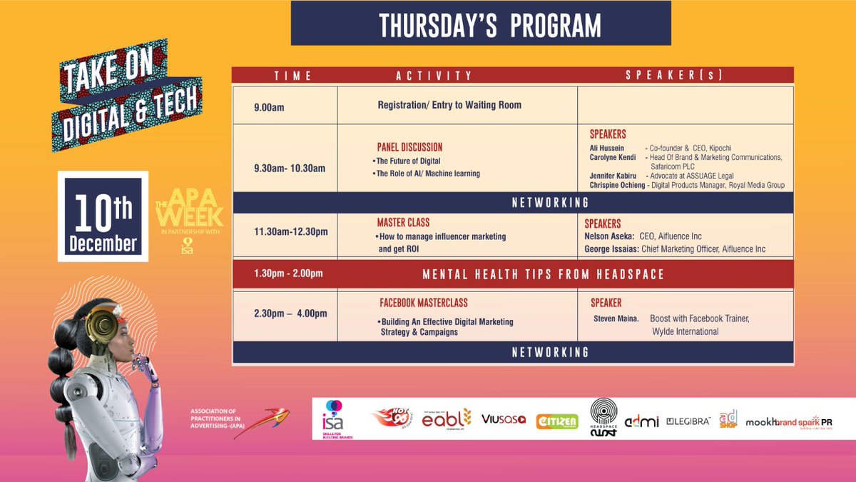 KenyaApa's tweet photo. It's the final lap &amp; we are excited about finishing strong. These past 3 days have been great but we are engaging full gear to wrap up the APA Week in style. Are you ready to dive into the world of Digital &amp; technology?? 

Join us today👌https://t.co/HxSqL2sKM3 https://t.co/raE02iglCo