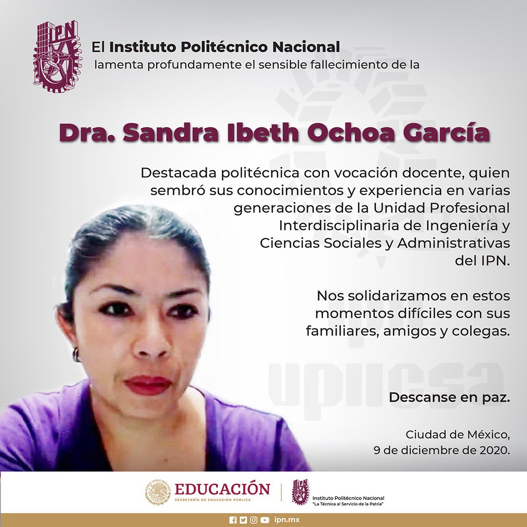 Descanse en paz la Dra. Sandra Ibeth Ochoa García.