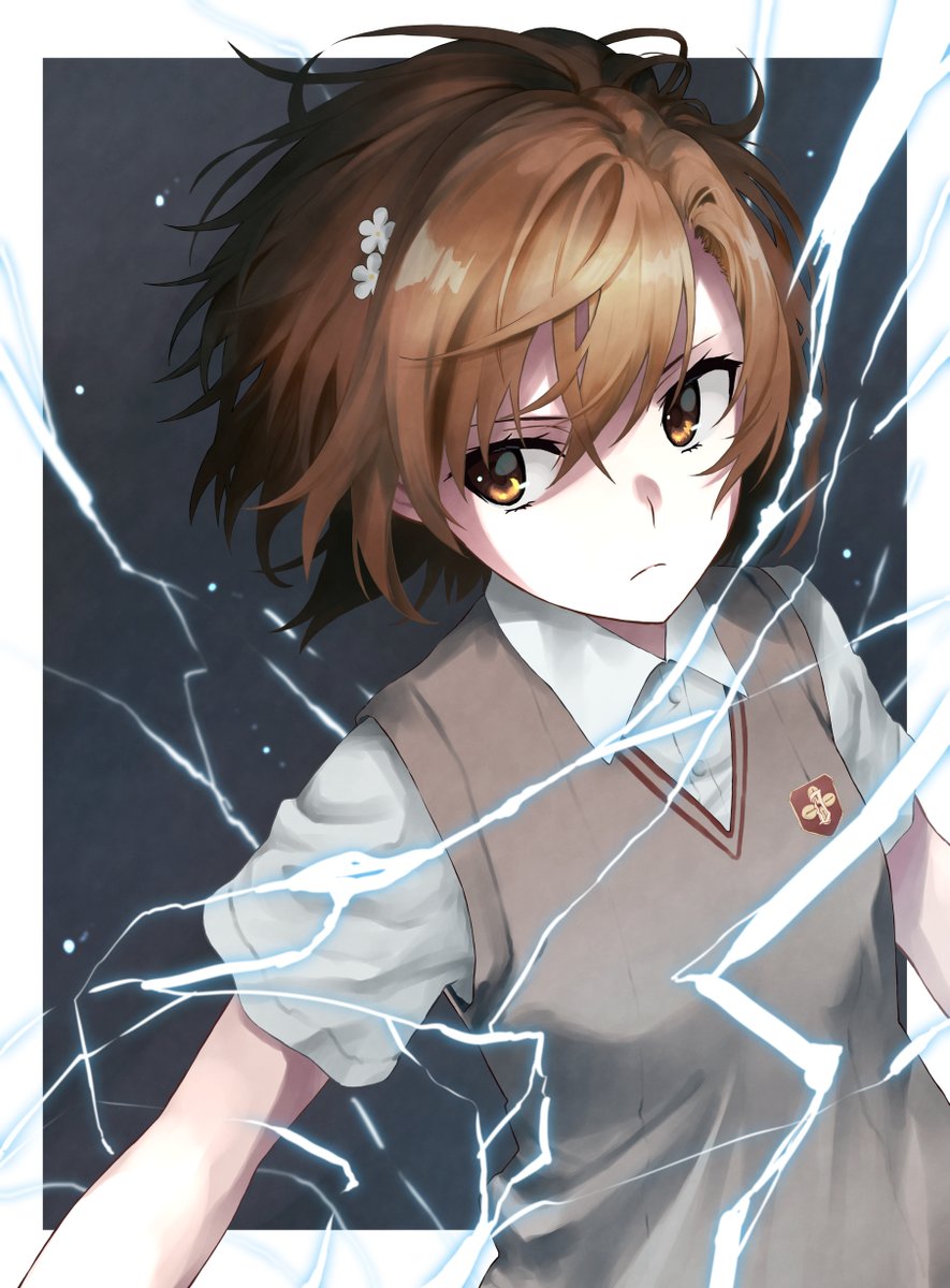misaka mikoto 1girl electrokinesis tokiwadai school uniform electricity brown hair solo brown eyes  illustration images