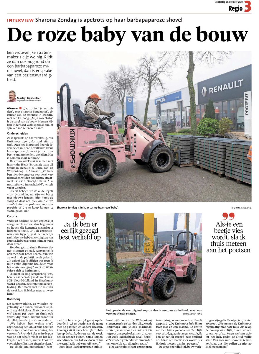 Oud SPG-NH leerlinge Sharona Zondag met haar barbapaparoze shovel in het NHD van donderdag 10 december!