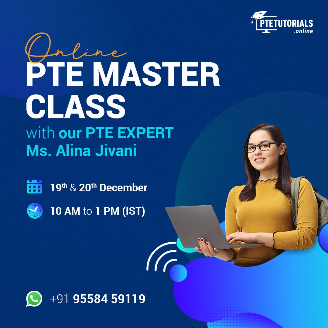 👉Are You 🤔Planning to Give Your #PTEExams Soon? Planning to Secure 90 Each!!

👉Opt for the ONLINE MASTER CLASS from our #PTEExpert Ms. Alina on 19th and 20th December 2020 and get the insights on ways of improving your speaking ability.

🌐 bit.ly/2SEcVdh

#pte