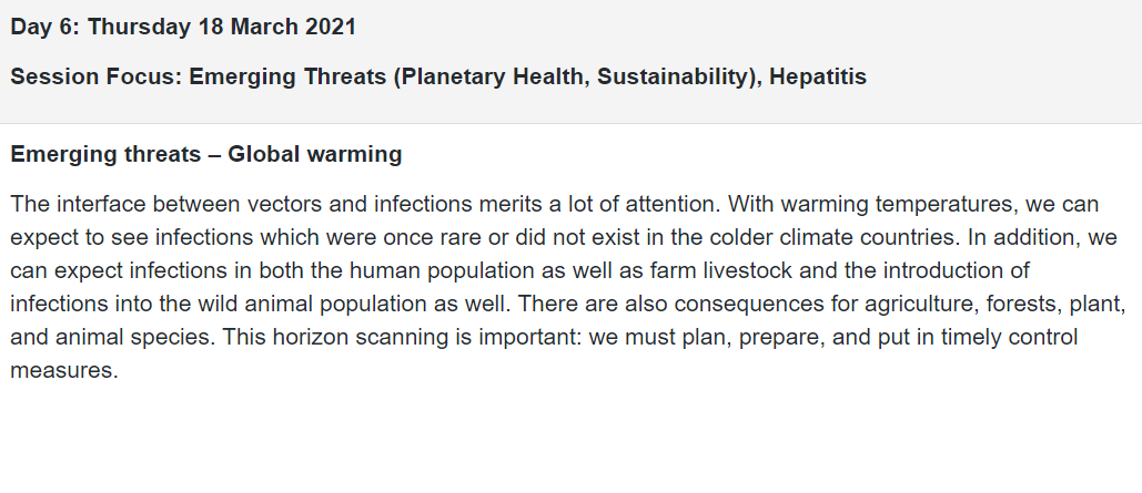 ExeterMedCPD's tweet photo. Take a look at the topics we're covering for the Principles of #healthprotection course @exetermed. Such variety! Join @doctorshaib and the team from 2 March 2021. Book now! https://t.co/DRYtanYNIt 

#climatechange #outbreakcontrol #vaccines #planetaryhealth https://t.co/5G0Q5RYqCS