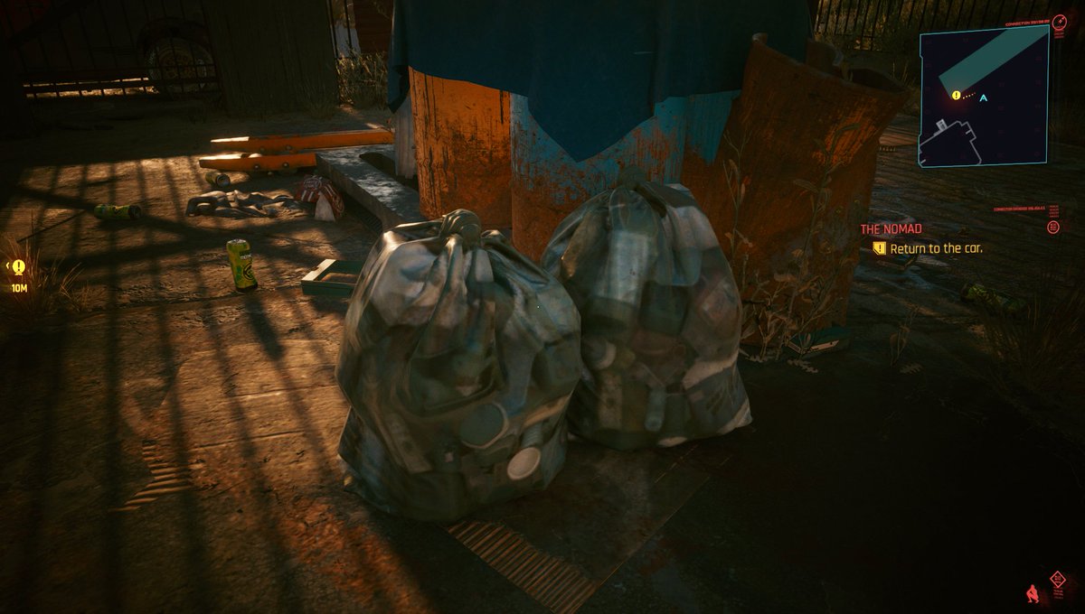 Having a look at the rubbish. Excellent pseudo-translucency on this bin bag.