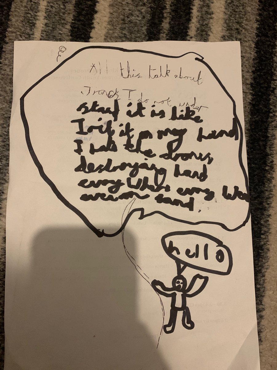 EvieManning's tweet photo. So the campaign for @hariswithoner begins! Haris did a workshop @SpeakersCornerC #flykitesnotdrones & my then 7yr old wrote this:
All this talk about drones
I do not understand
Itโs like I writ it on my hand
I hate the drones destroying land
Everywhere, everywhere
Even sand https://t.co/BW5ofCkmAw
