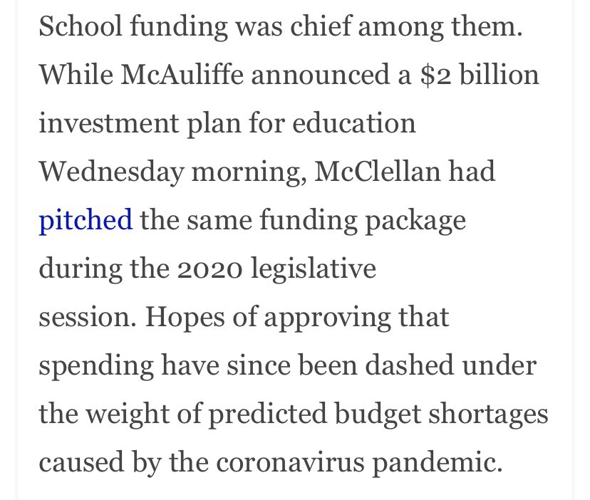 SusanPlattVA's tweet photo. When @TerryMcAuliffe announced his #GoBigBeBold plan for education yesterday, he stole the idea from @JennMcClellanVA . Doesn’t surprise me - men have been doing this to women 4 years. Happened to me and sure it has to you. (Courthousenews) @bluevirginia https://t.co/evdbTiIoWy