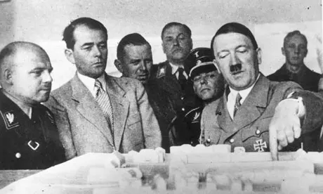 Saaf_Baat's tweet photo. Hitler examining the models of his planned redesign of the #NewParliament (Great Hall of Reichstag), and the "Central Vista" linking Brandenberg Gate to the victory column in Berlin. https://t.co/VpHLa2PgIi