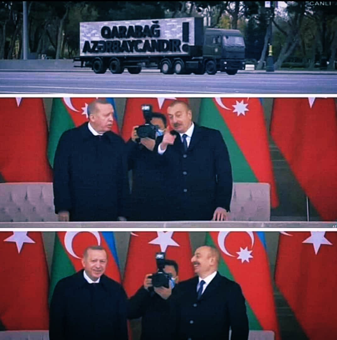 aydanmva7's tweet photo. The reaction of presidents who saw the plague “Karabakh is Azerbaijan”on the numbers taken from the Armenian equipment.
#LongLiveAzerbaijanArmy 
#VictoryParade https://t.co/jIxU5DExqQ